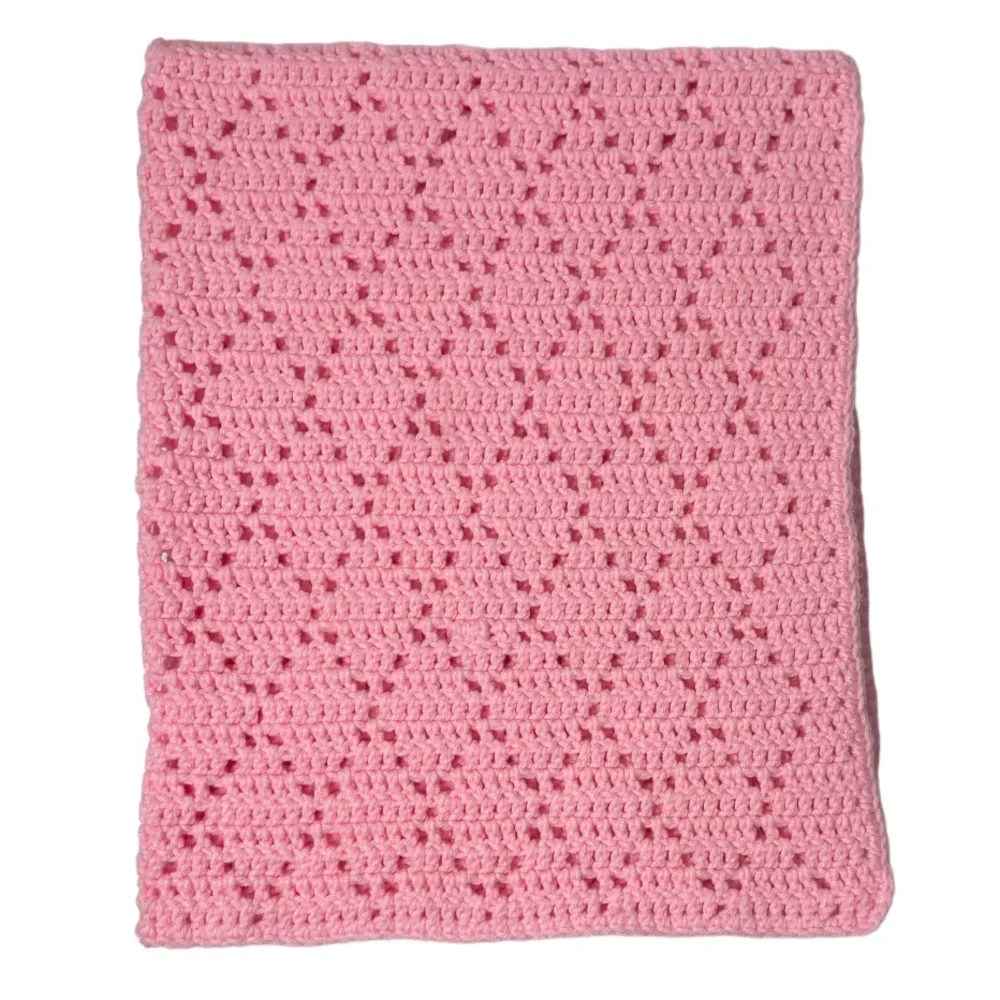 Handmade Crochet Blanket Knit Hand Crafted Quilt Throw Grandma Cottage Core Pink